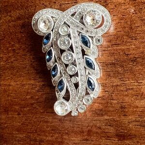 Sparkling Silver and Blue Crystal Brooch